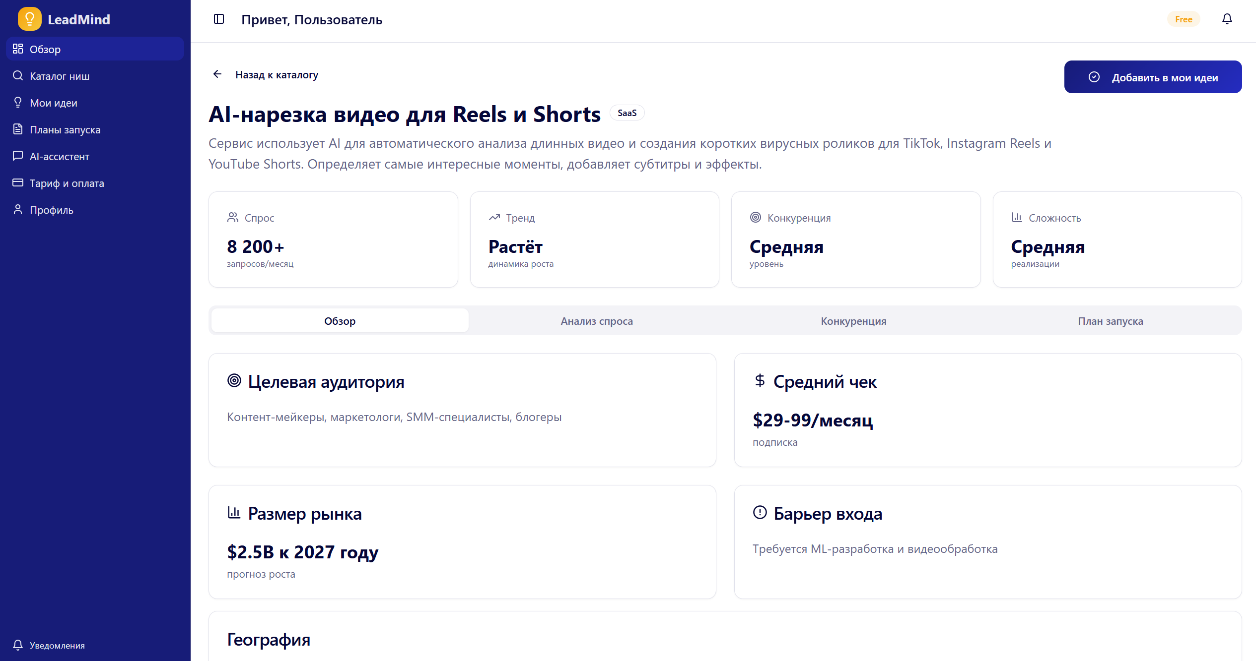 Пример полного плана запуска ниши LeadMind