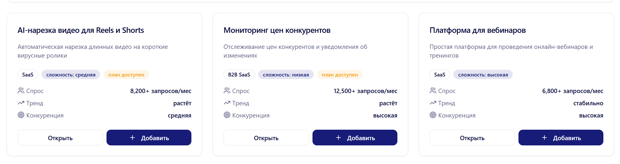 Скриншот каталога идей LeadMind